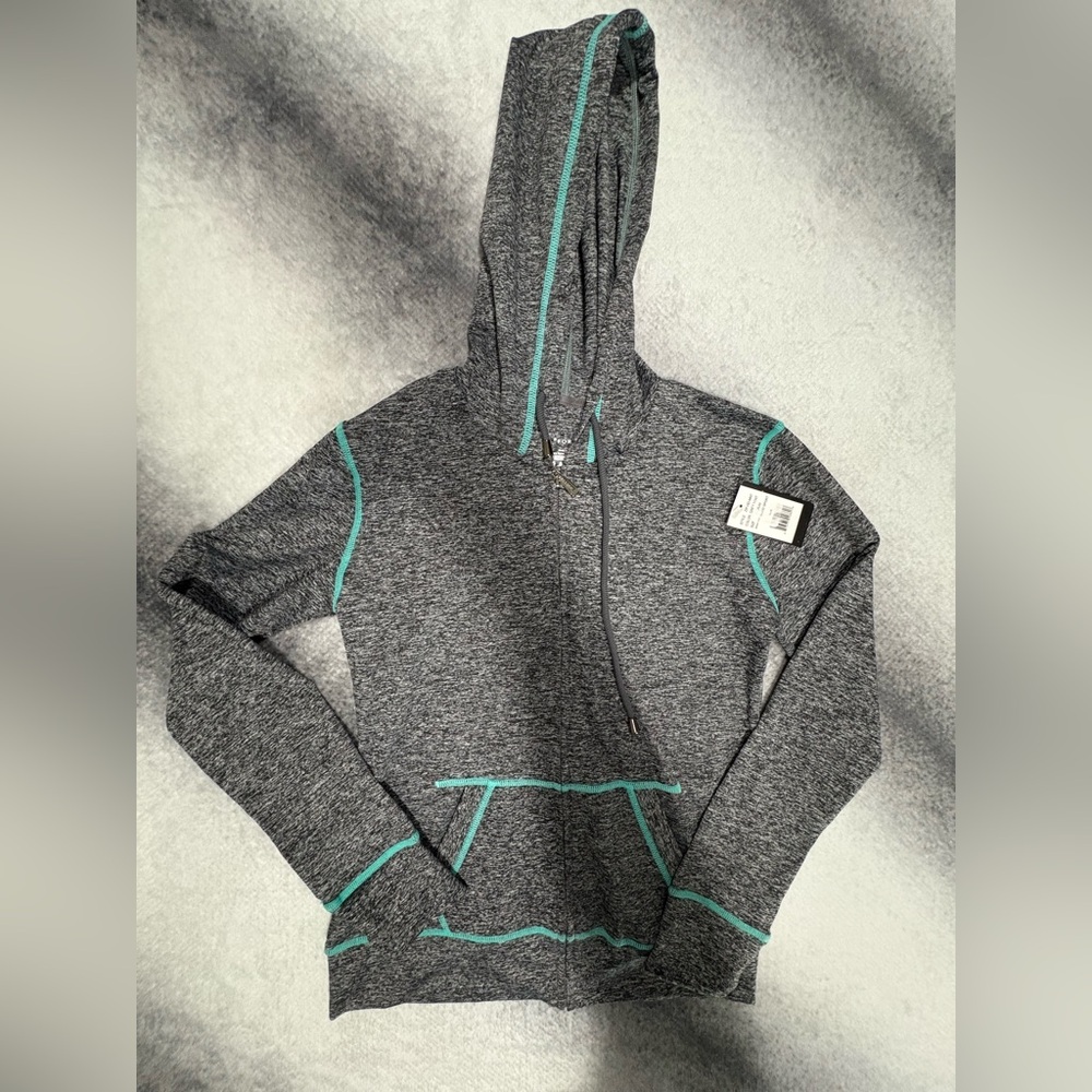 NWT Fornia Heather Grey Mint Activewear Athletic Zip Hoodie Jacket‎ Medium M